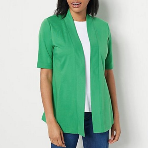Isaac Mizrahi for QVC Tops - Isaac Mizrahi Live! Essentials Pima Cotton Open Front Cardigan, Green, Size 2X